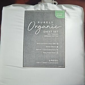 PURLEY Organic King 6-piece 100%Turkish Organic Cotton Sheet Set White Color